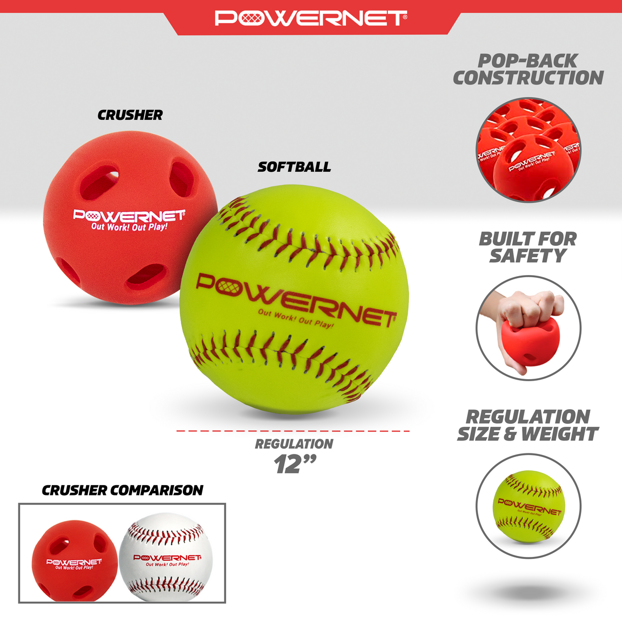 Ball Bucket, Crusher Ball & Regulation Softballs Bundle | (24 Balls Total) sports PowerNet