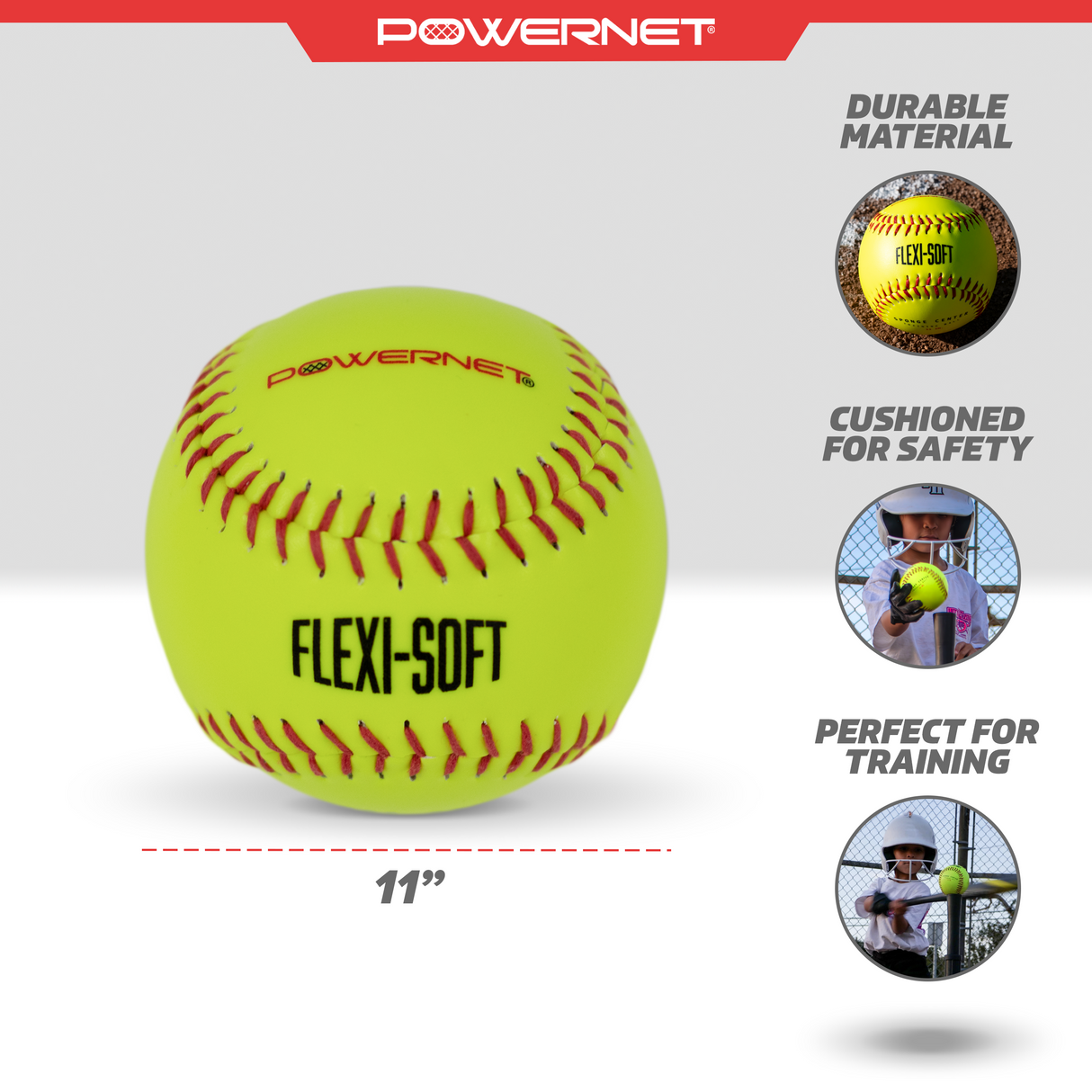 Flexi Soft 11" Softballs 12 Pack | Cushioned Core Safety Ball Softballs PowerNet
