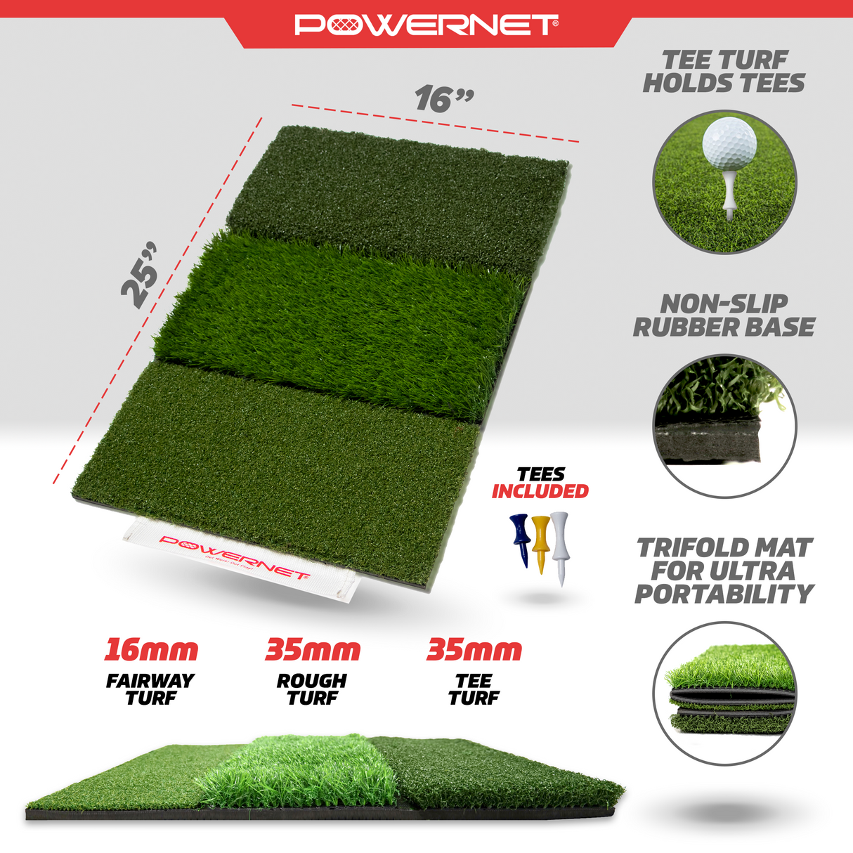Golf Hitting Mat | Artificial Tri-Turf Grass Golf PowerNet