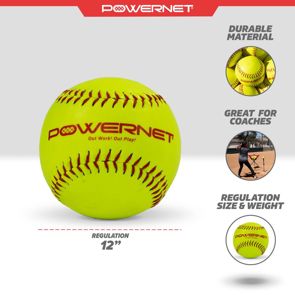 Practice Softballs 12 PK Recreation Grade 12" Sports PowerNet