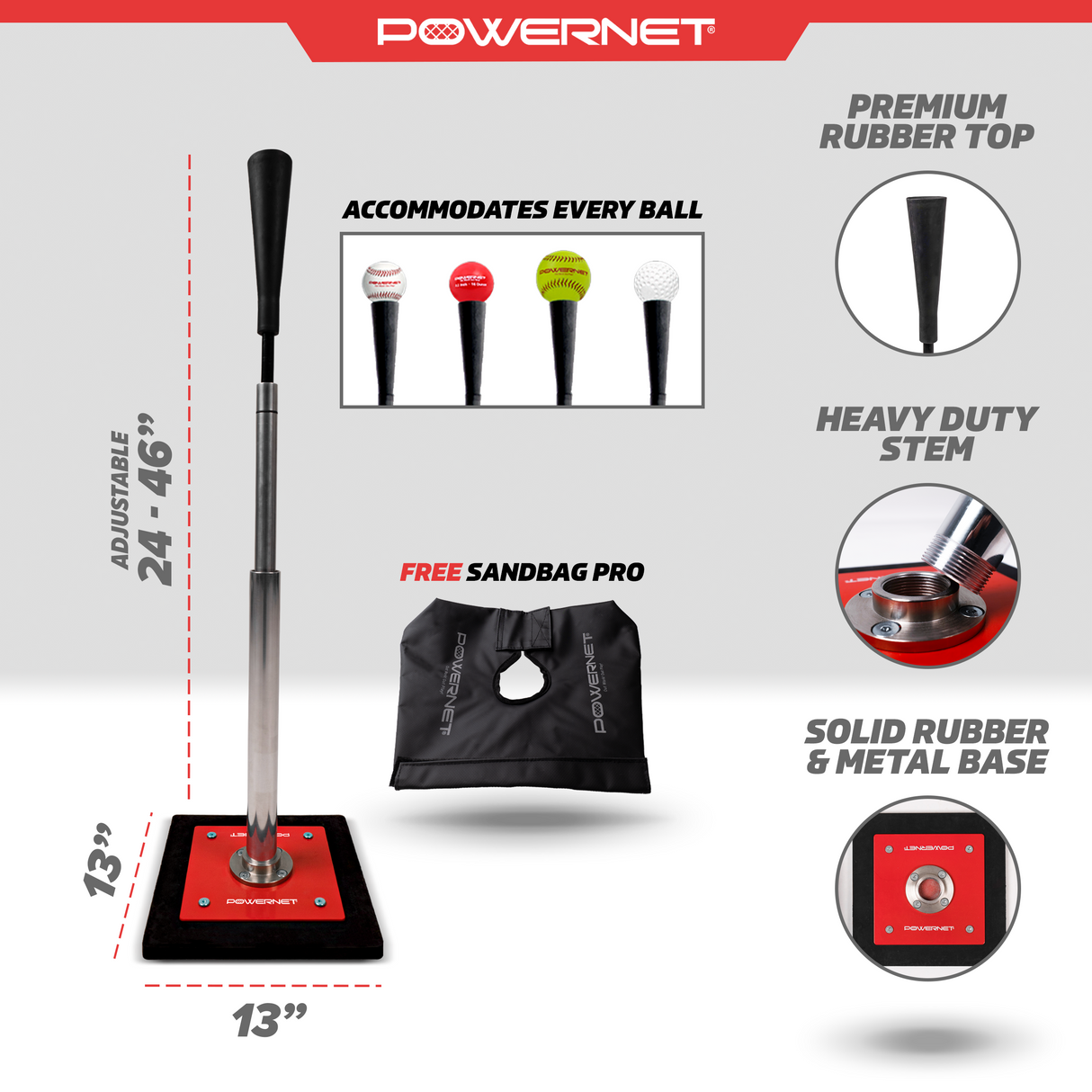 Pro Batting Tee | Heavy Duty 10 LB Base Batting Tee PowerNet