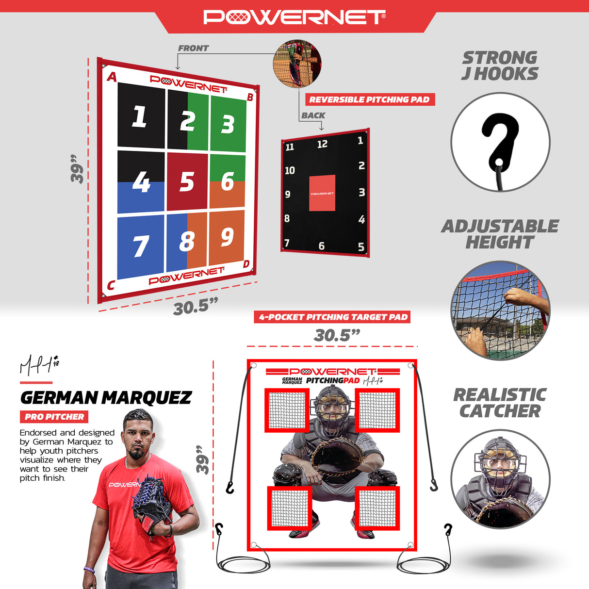 German Marquez Pitching Target & Numbered Pitching Pad Bundle Pitching Pad TrainingNets by PowerNet