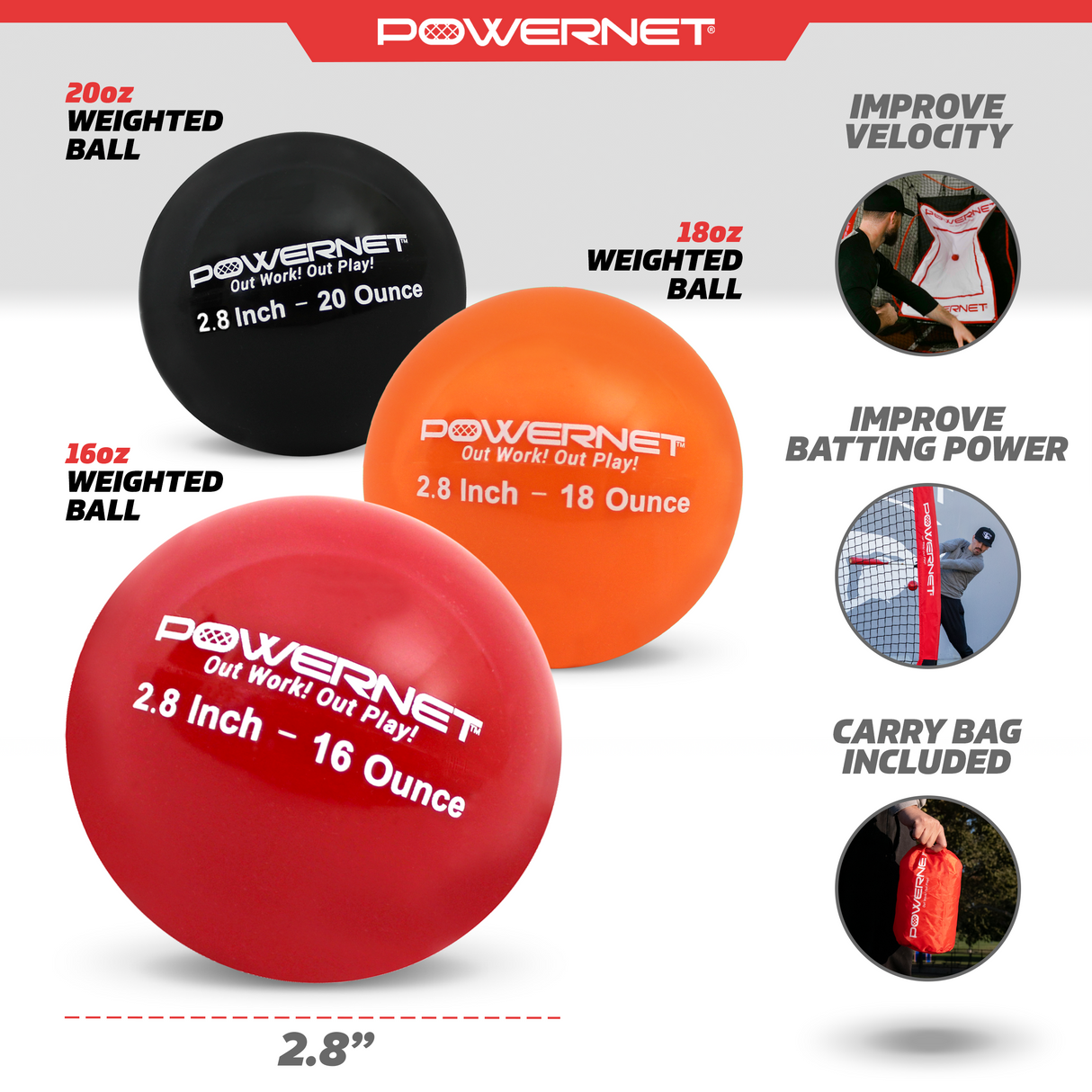 2.8" Progressive Weighted Training Balls 9 PK Sports PowerNet