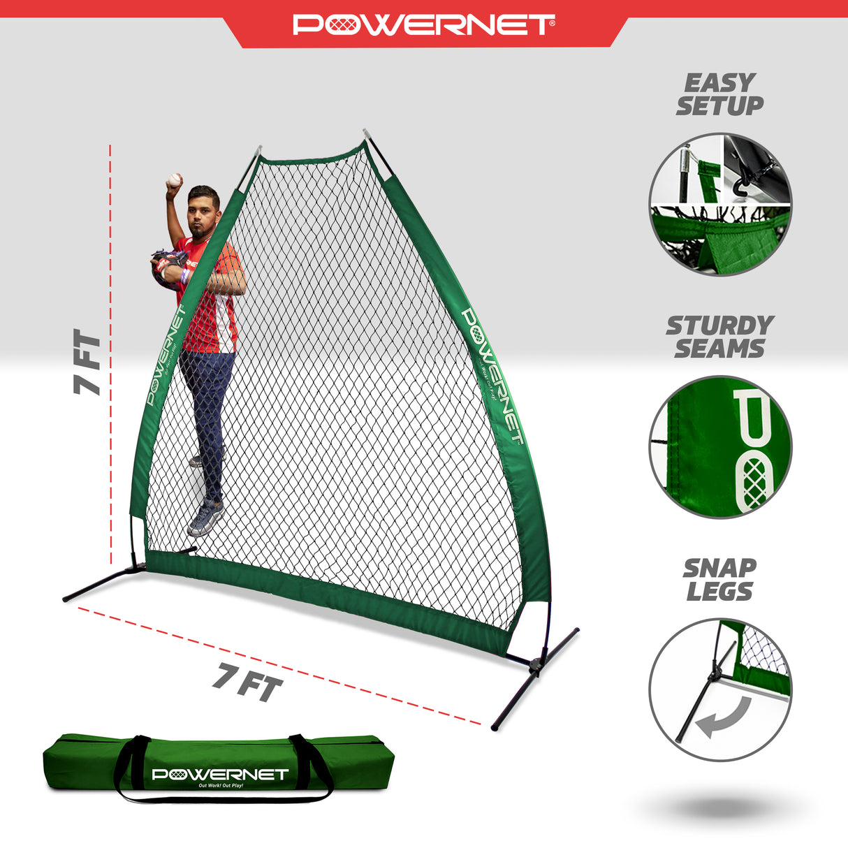 7 FT A-Frame Screen Portable Baseball Softball Training Net sports PowerNet