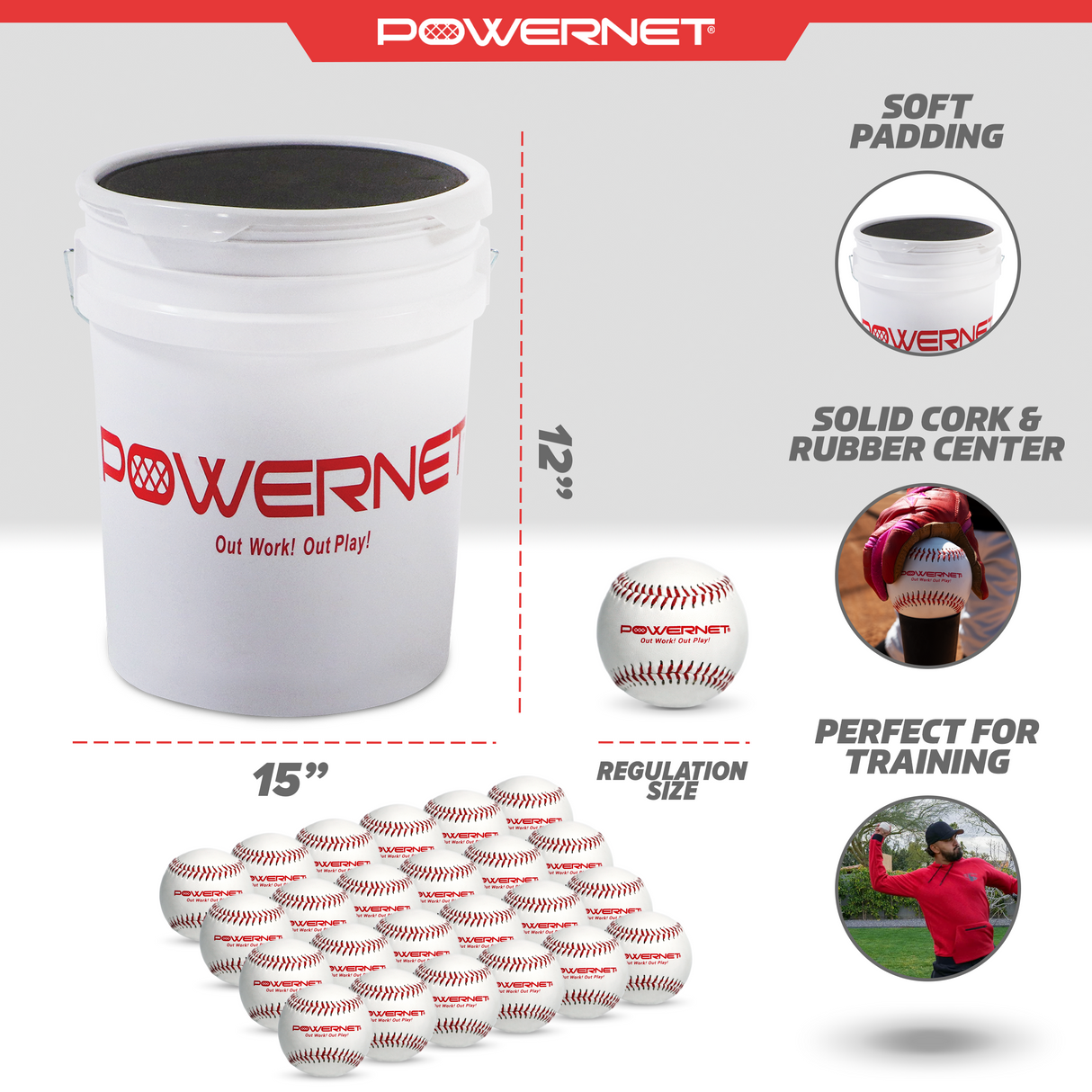 Bucket and Training Balls Bundle | (24) Baseballs + Bucket Sports PowerNet
