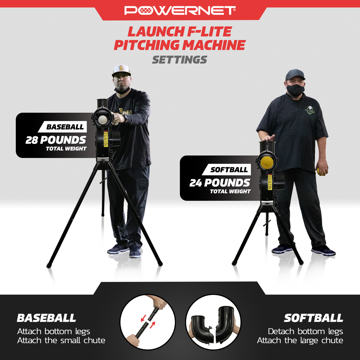 Launch F-Lite Pitching Machine | Simulates up to 90 MPH (V2) Pitching Machine PowerNet