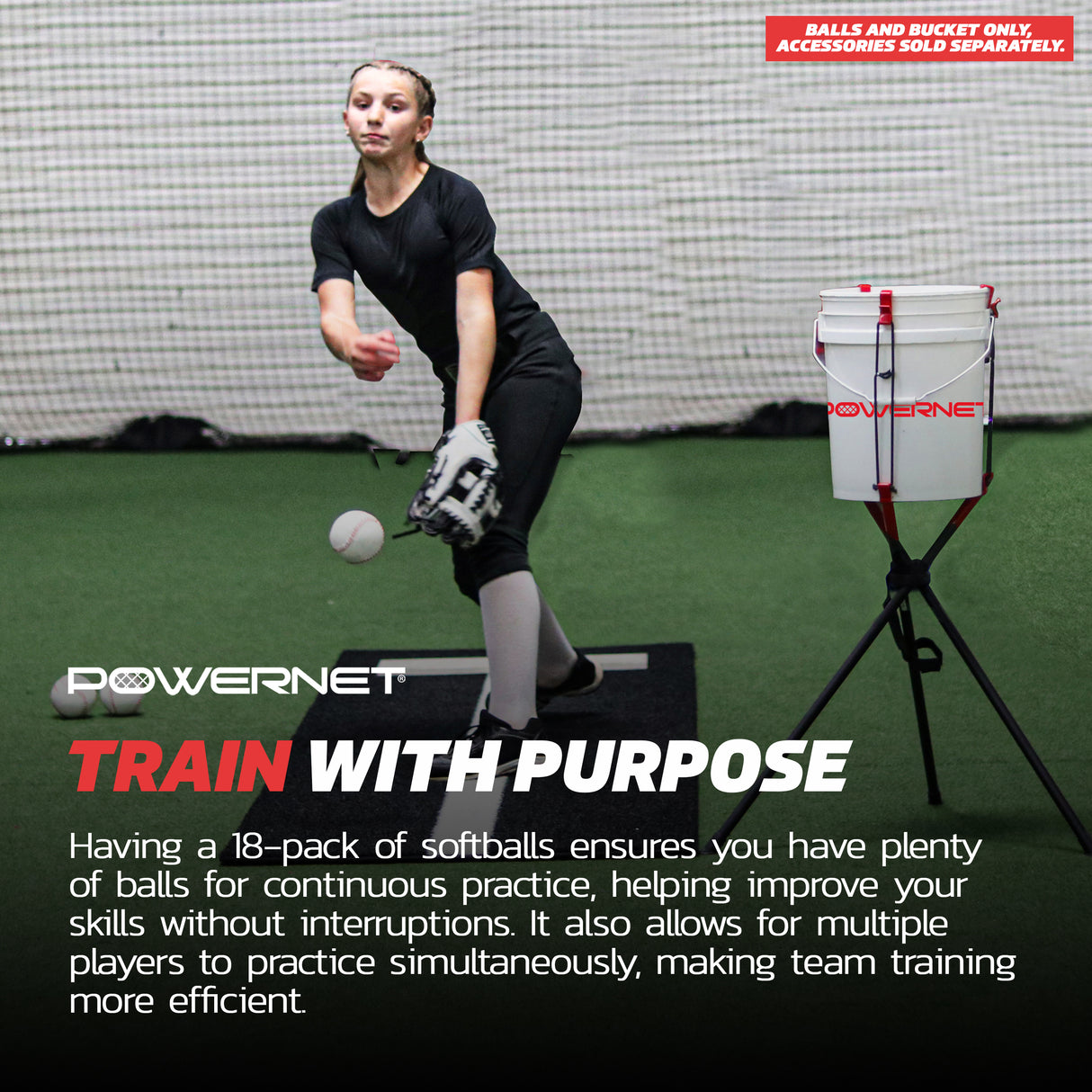 Cushioned Bucket and Practice Softball Bundle Sports PowerNet