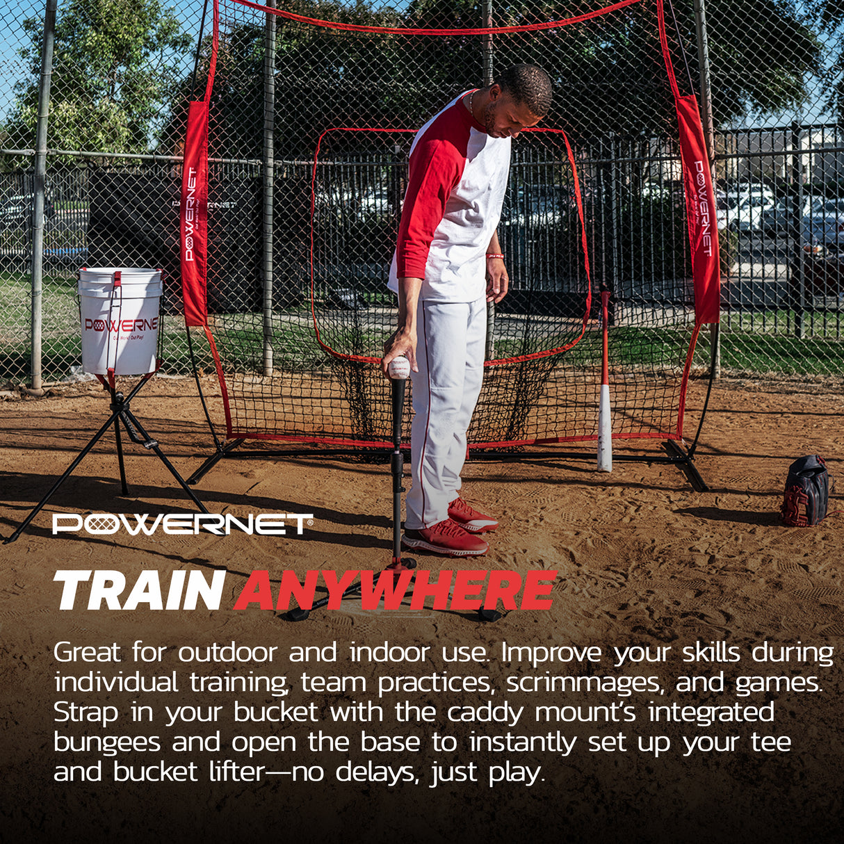 Deluxe Batting Tee (2.5 lbs) + Bucket Caddy Lifter Bundle Sports PowerNet