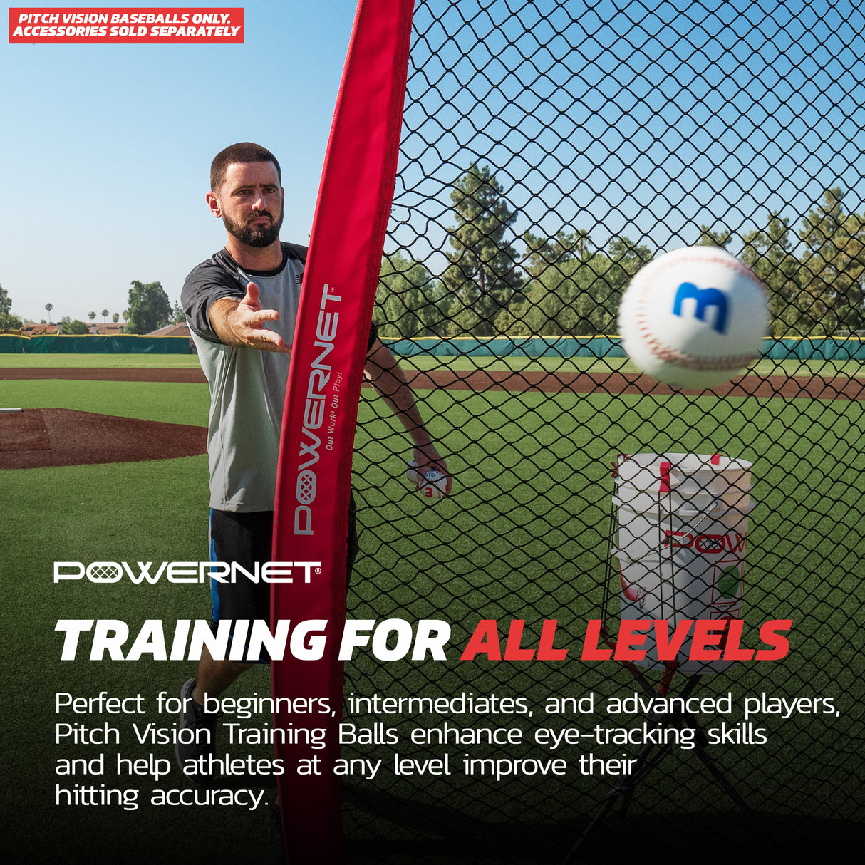 Pitch Vision Training Baseballs 3 OR 9 Pack | 4 Numbered Sides | Multicolored Training Ball PowerNet