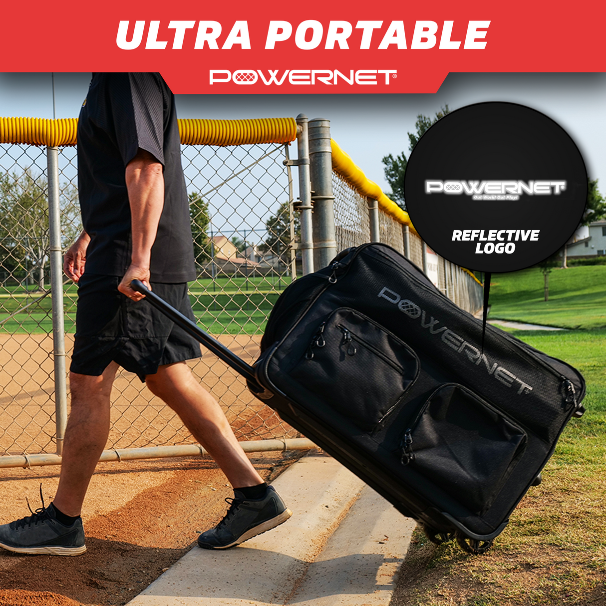 Rolling Baseball Coach Bag Caddy | Holds Two Gallon Bucket Balls Wheeled bags PowerNet