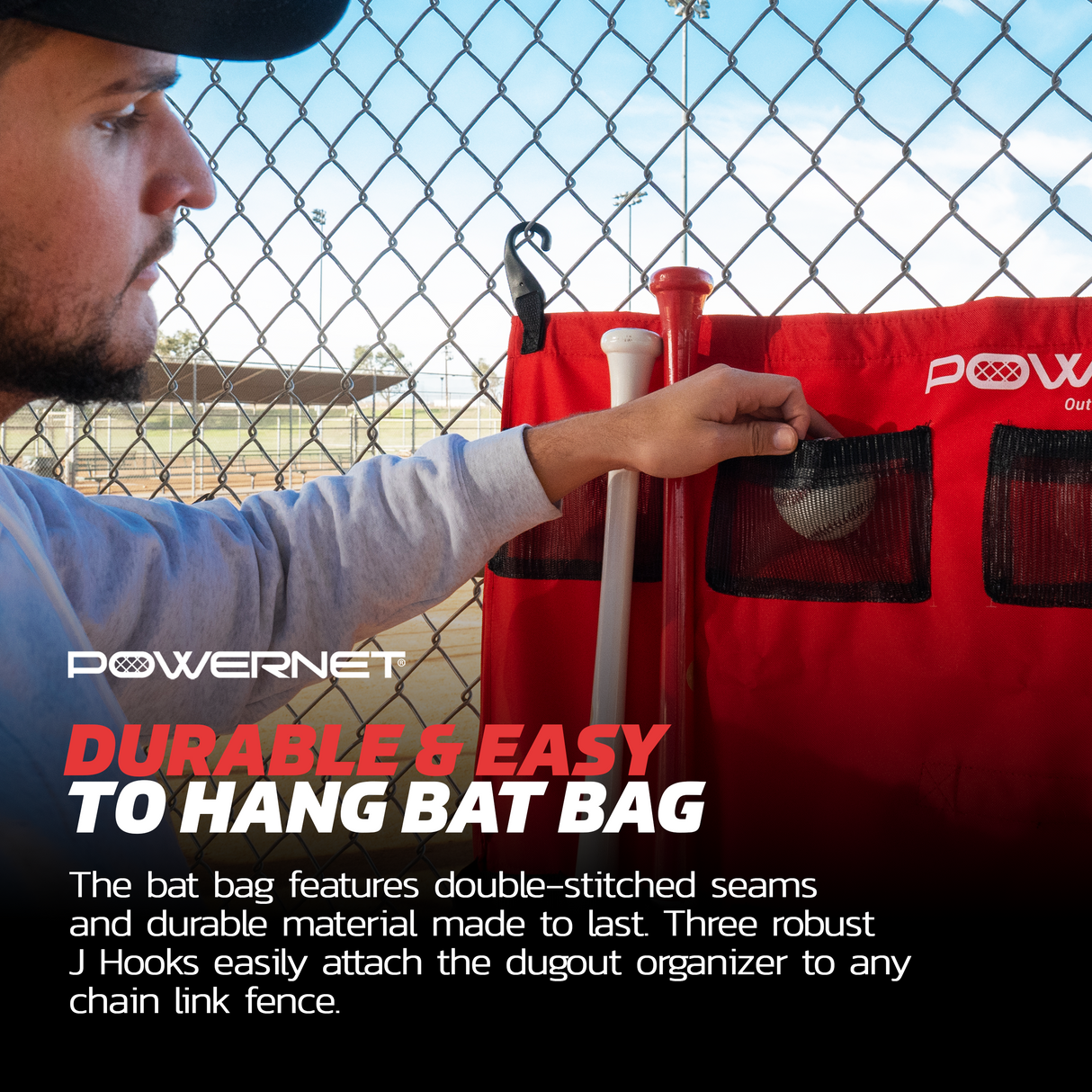 Hanging Bat Bag Caddy Dugout Organizer Sports PowerNet