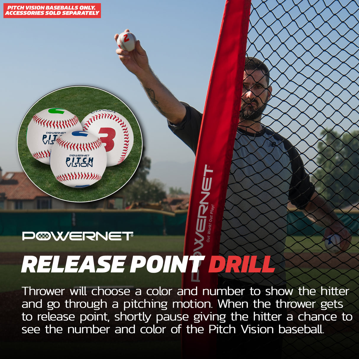Pitch Vision Training Baseballs 3 OR 9 Pack | 4 Numbered Sides | Multicolored Training Ball PowerNet
