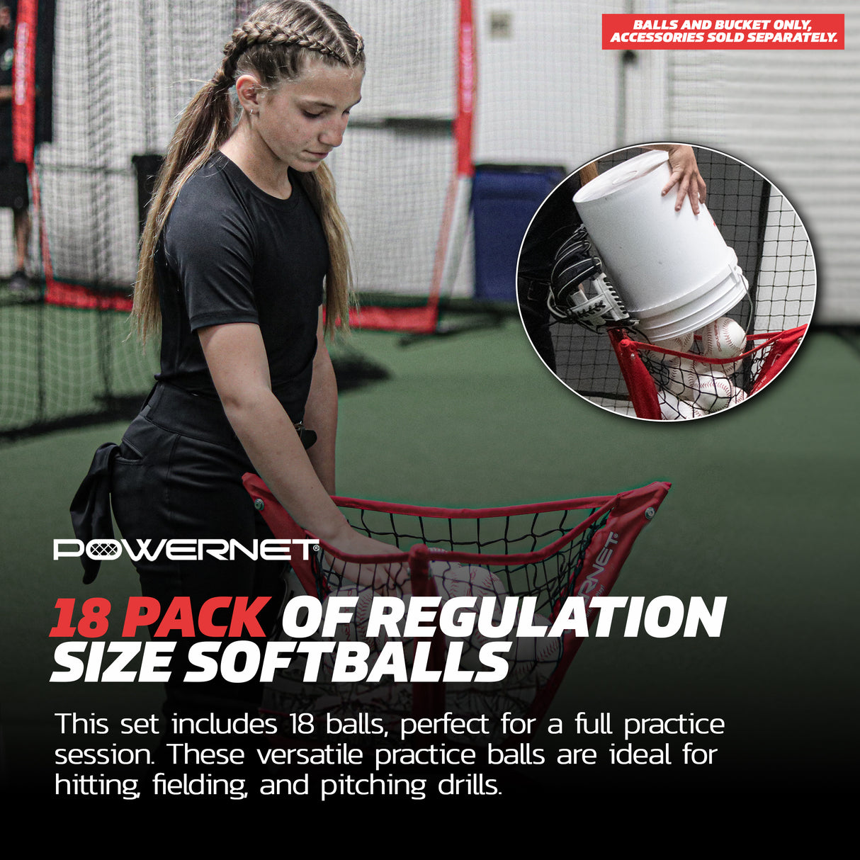 Cushioned Bucket and Practice Softball Bundle Sports PowerNet