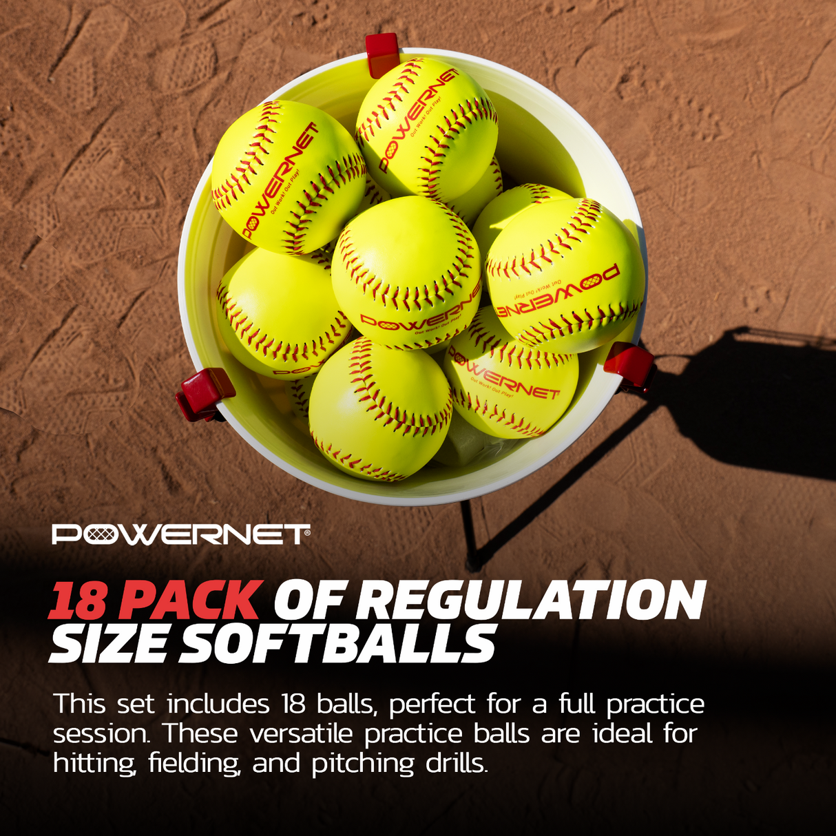 Regulation Sized Softball Bucket Bundle | Includes 18 Softballs Baseball And Softball Field Accessories PowerNet