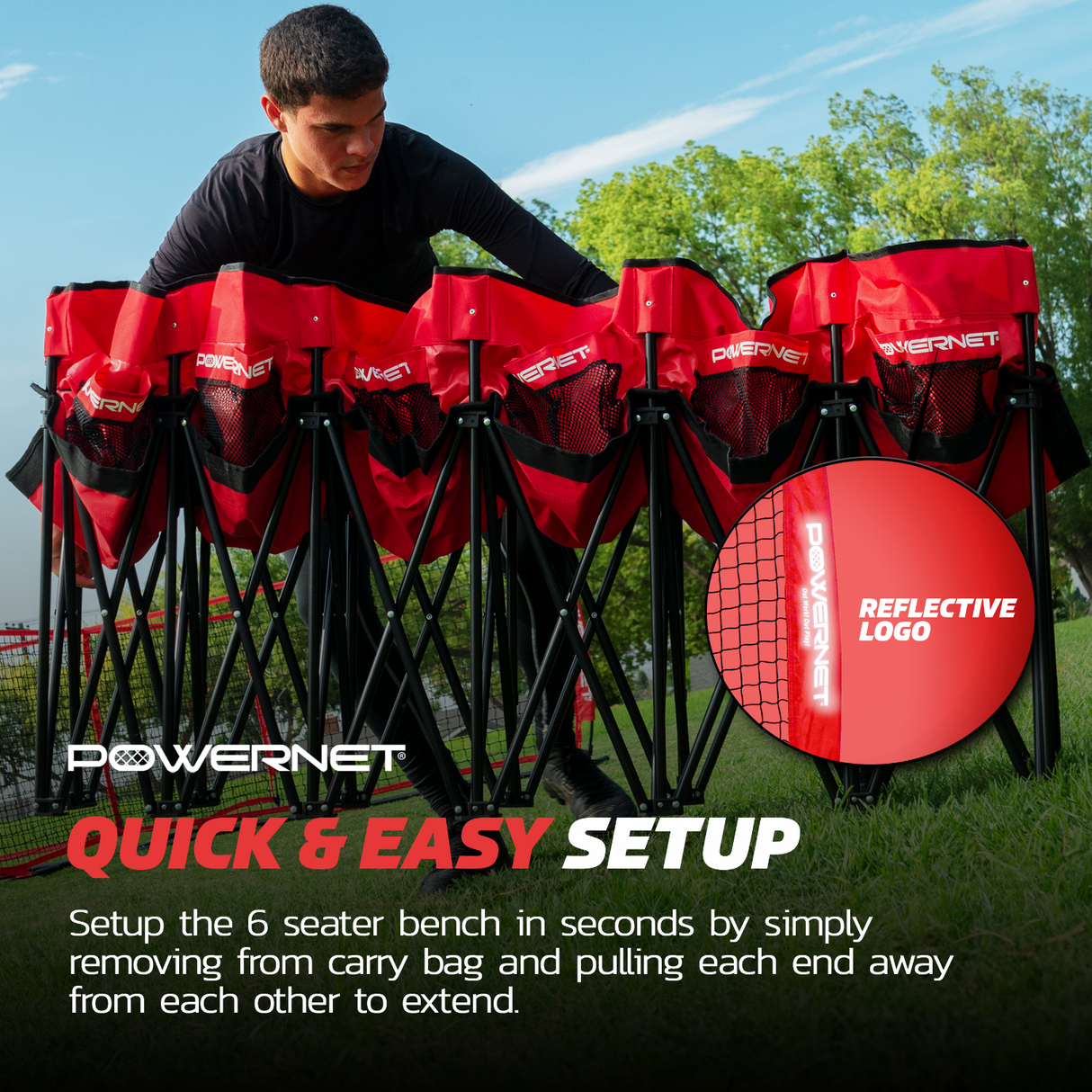 6 Seater Team Bench Portable Folding Chair Field Equipment PowerNet