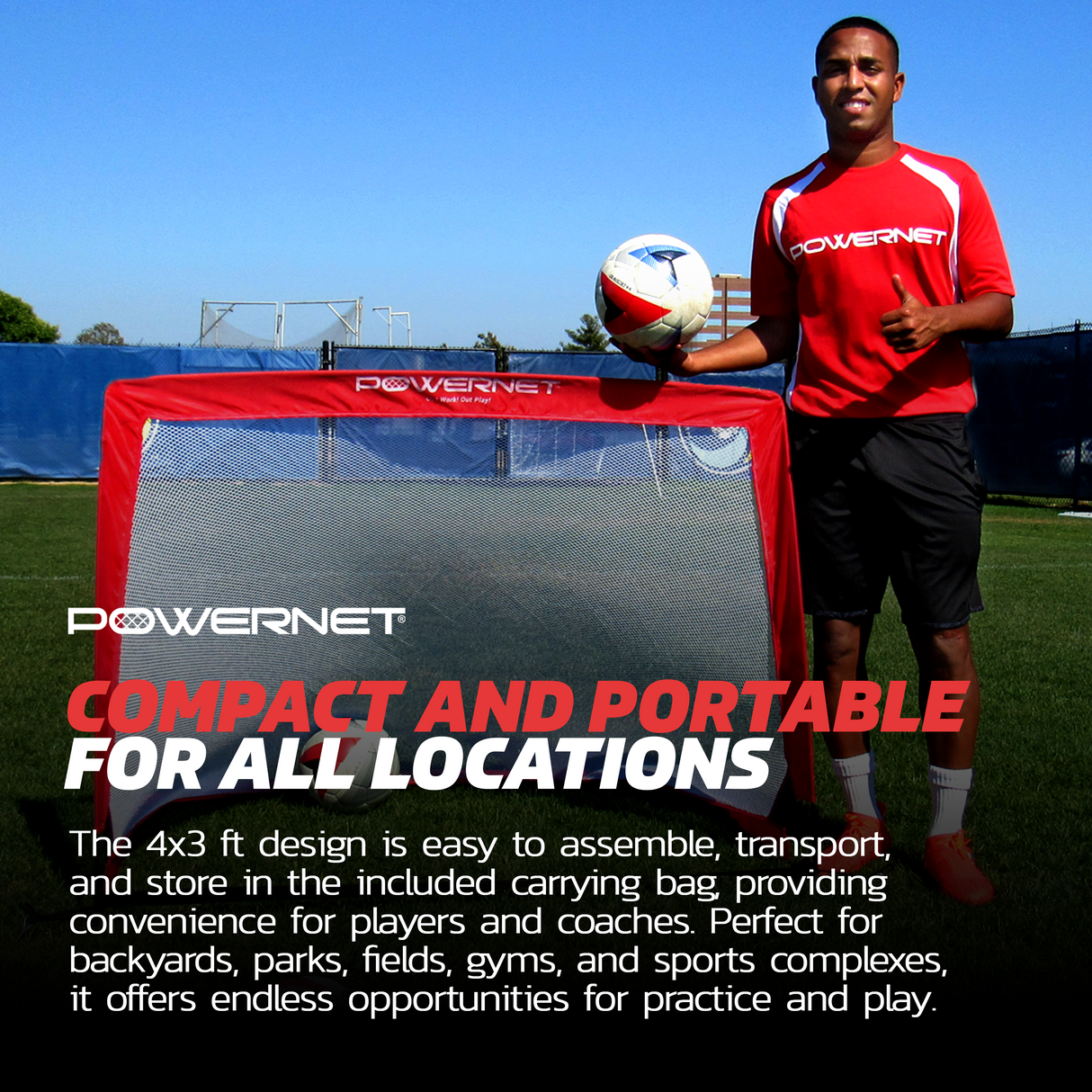 Soccer Popup Portable Goal | 4x3 FT Rectangle Sports PowerNet