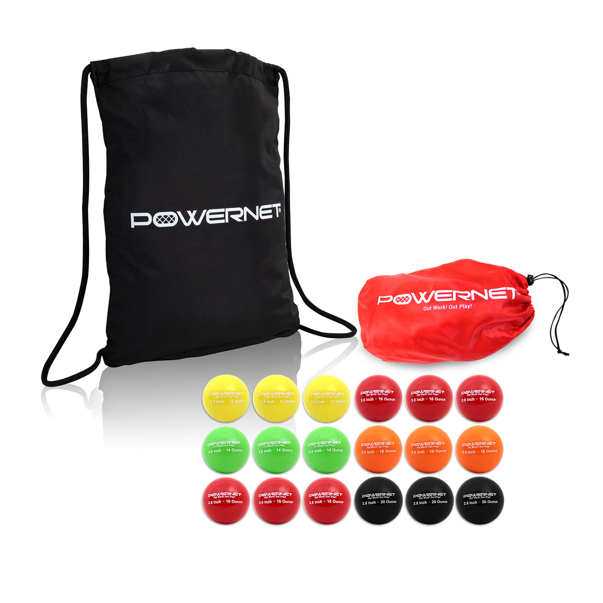 2.8" Baseball Weighted Training Balls Bundle with Backpack PowerNet