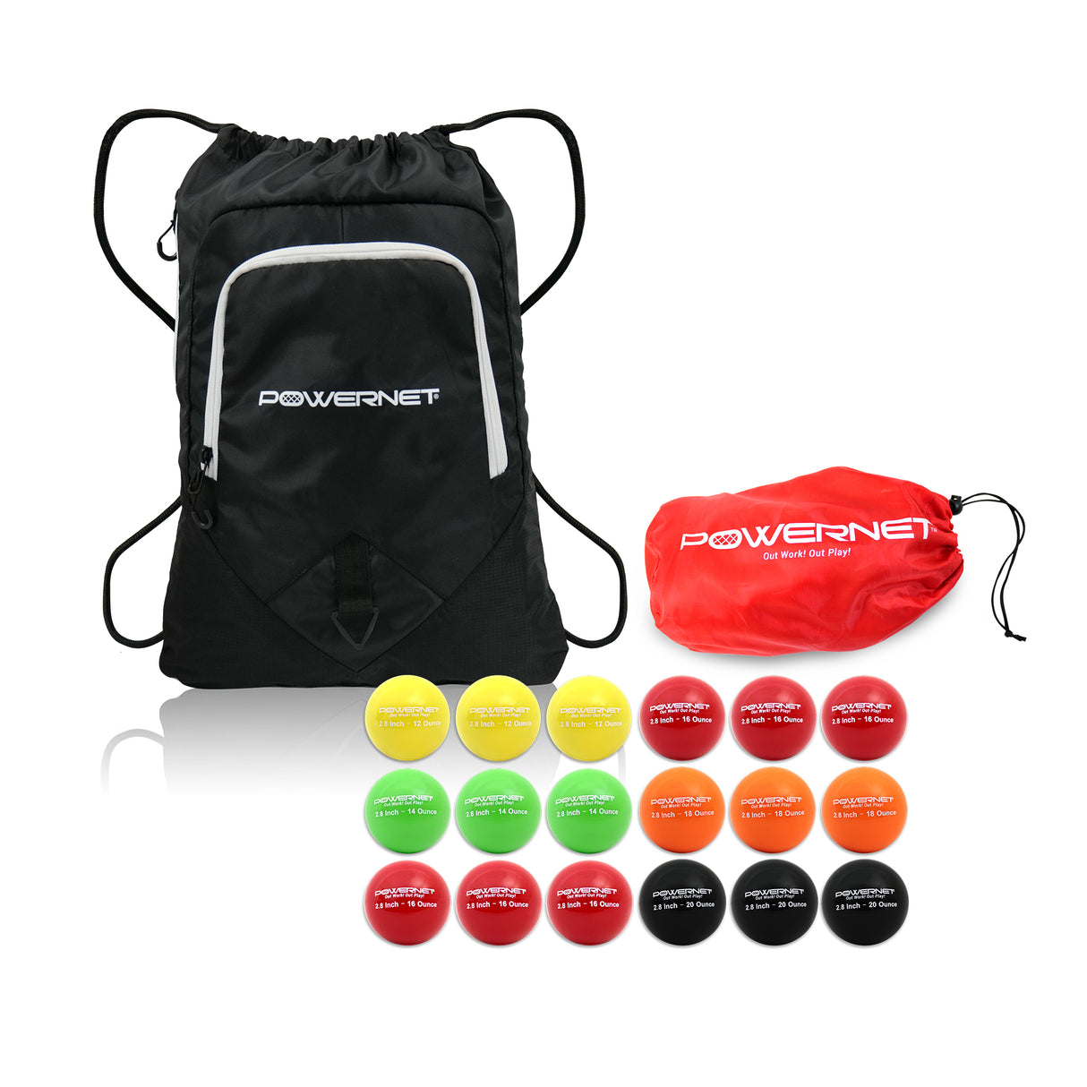 2.8" Baseball Weighted Training Balls Bundle with Backpack PowerNet