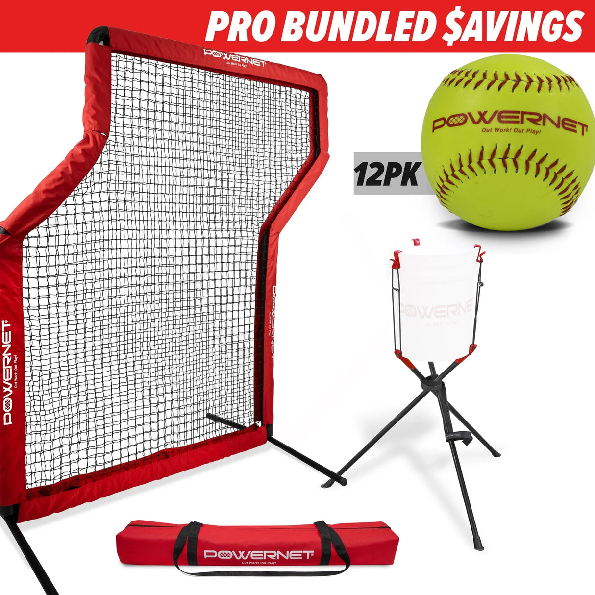 Pro Training Bundle | Z-Screen, Bucket Lifter & Practice Softballs TrainingNets by PowerNet