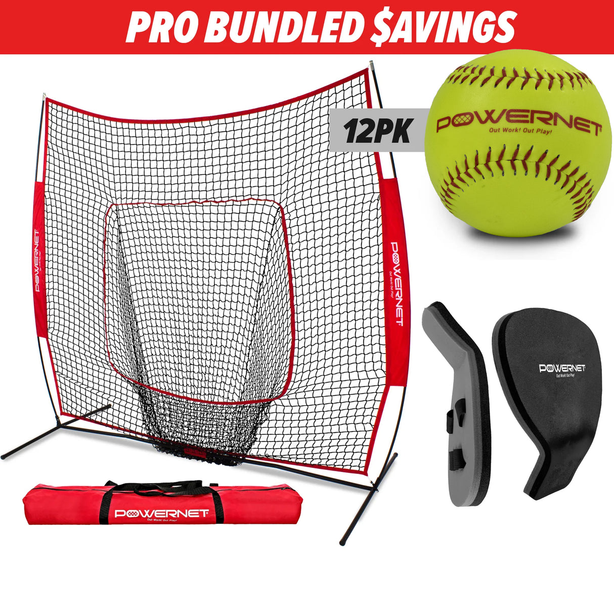 Pro Fielding Bundle | 7x7 Net, Pancake Glove Trainer & Practice Softballs TrainingNets by PowerNet