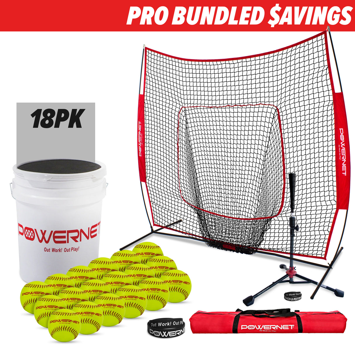 Pro Training Soft Toss Bundle | 7x7 Net, Practice Balls, Tripod Tee