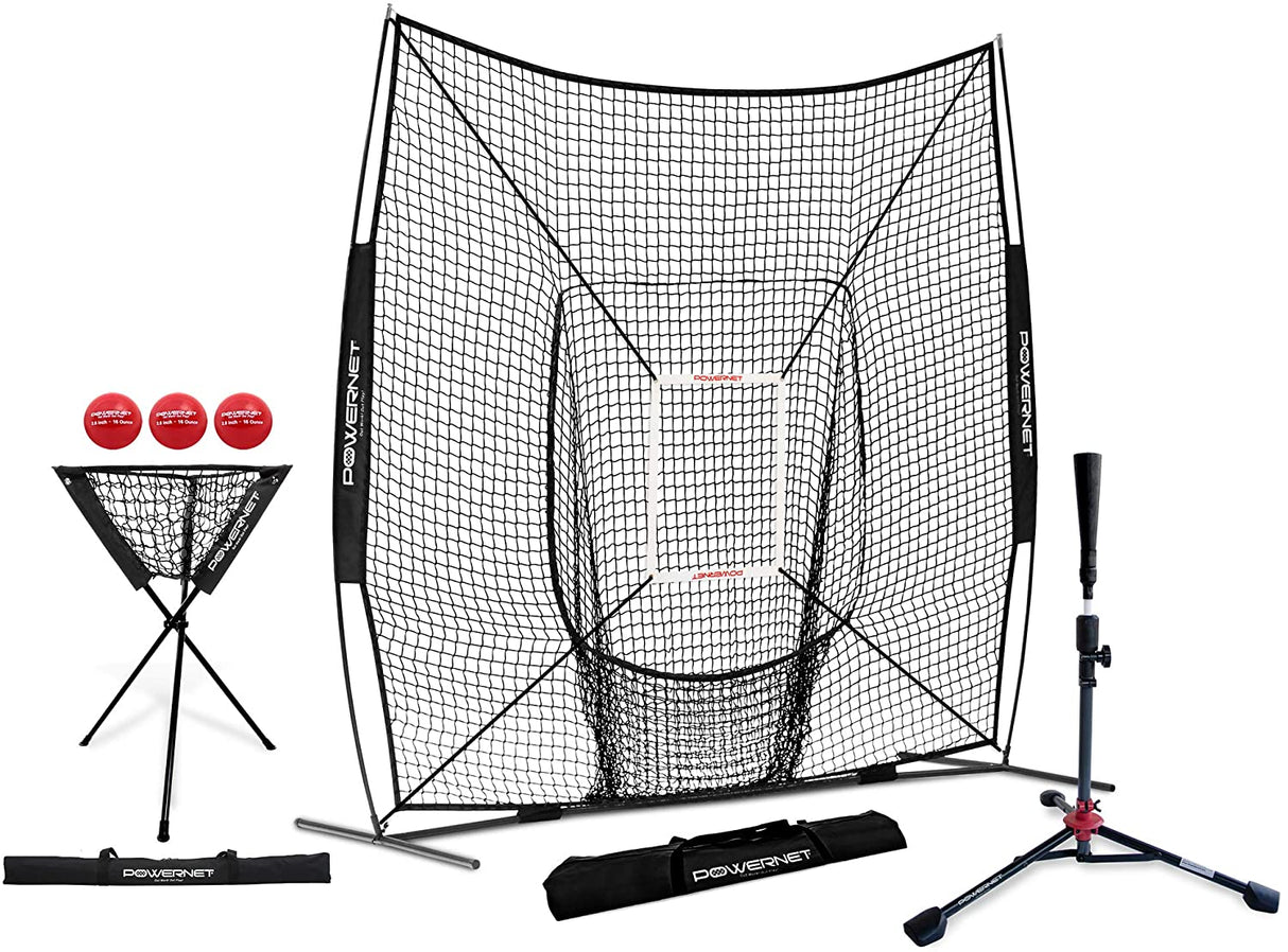 8x8 Practice Net and Portable Tee Bundle Baseball Practice Nets PowerNet Black