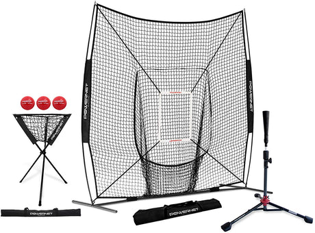 8x8 Practice Net and Portable Tee Bundle Baseball Practice Nets PowerNet Black
