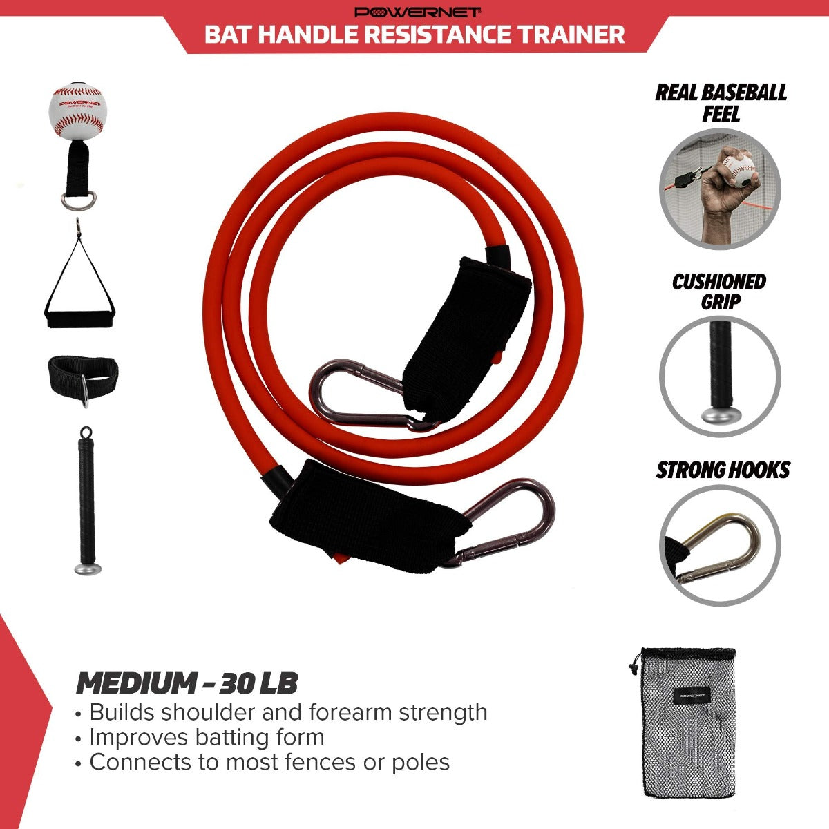 Bat Handle Resistance Trainer | Baseball Softball Training Aid Training Bands PowerNet