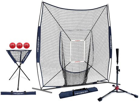 8x8 Practice Net and Portable Tee Bundle Baseball Practice Nets PowerNet Navy
