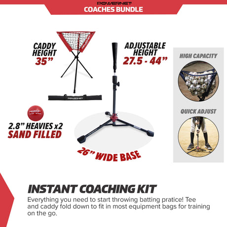 Deluxe Tee (2.5 lbs), Ball Caddy, 2 PK Weighted Training Balls Bundle sports PowerNet