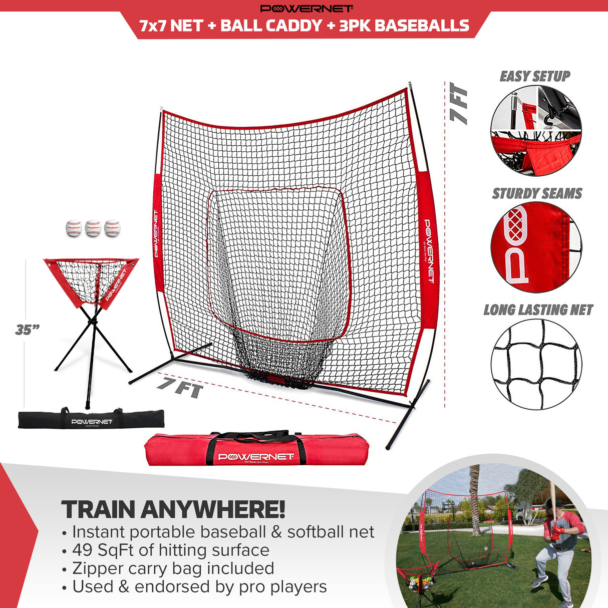 Practice Net 7x7 Baseball Bundle Sports PowerNet