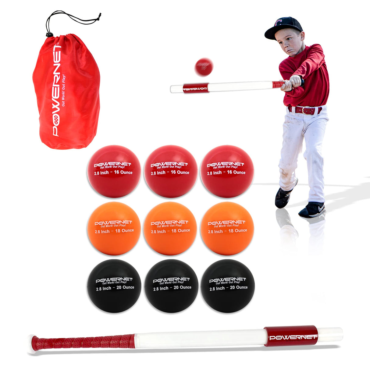 Sweet Spot Training Bat + 2.8" Progressive Weighted Ball 9 PRO Pack Bundle Sports PowerNet 34 In. Bat