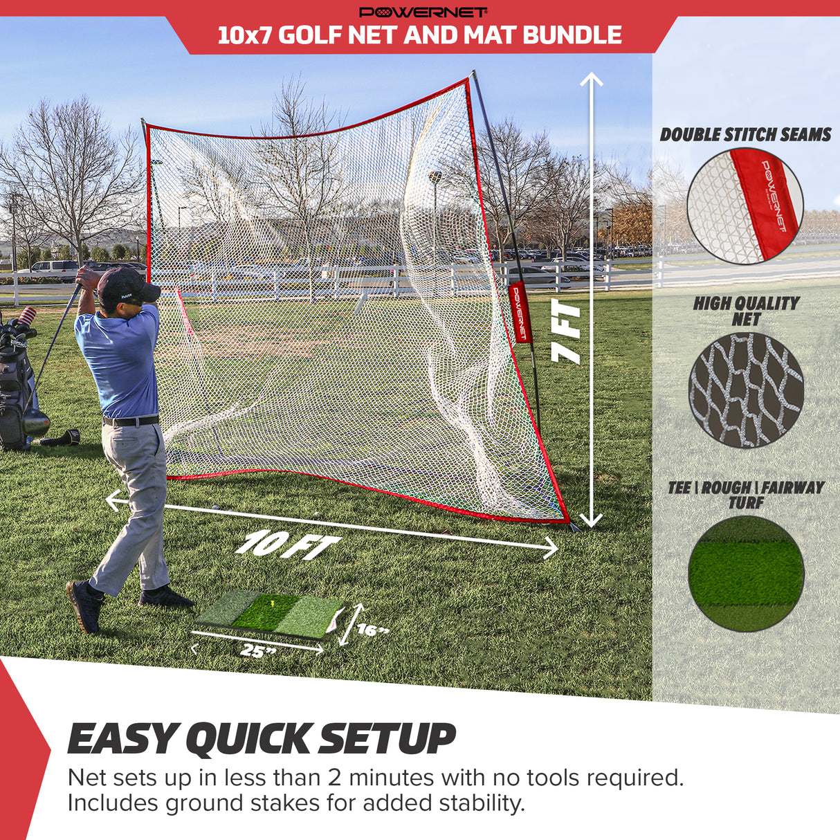 Golf Net and Mat Bundle | Choose Size Sports PowerNet