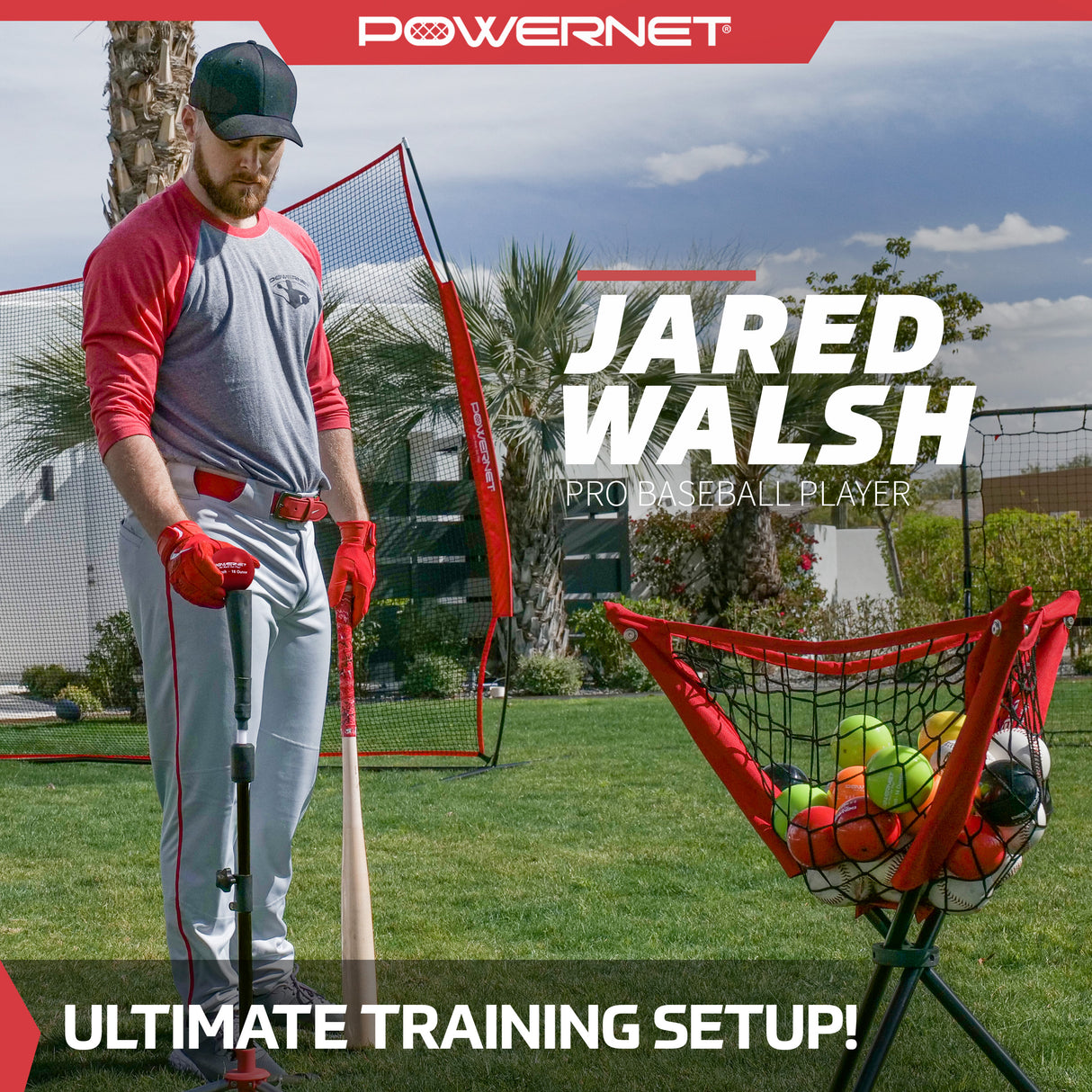 Deluxe Tee (2.5 lbs), Ball Caddy, 2 PK Weighted Training Balls Bundle sports PowerNet