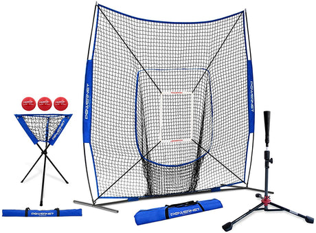 8x8 Practice Net and Portable Tee Bundle Baseball Practice Nets PowerNet Royal Blue