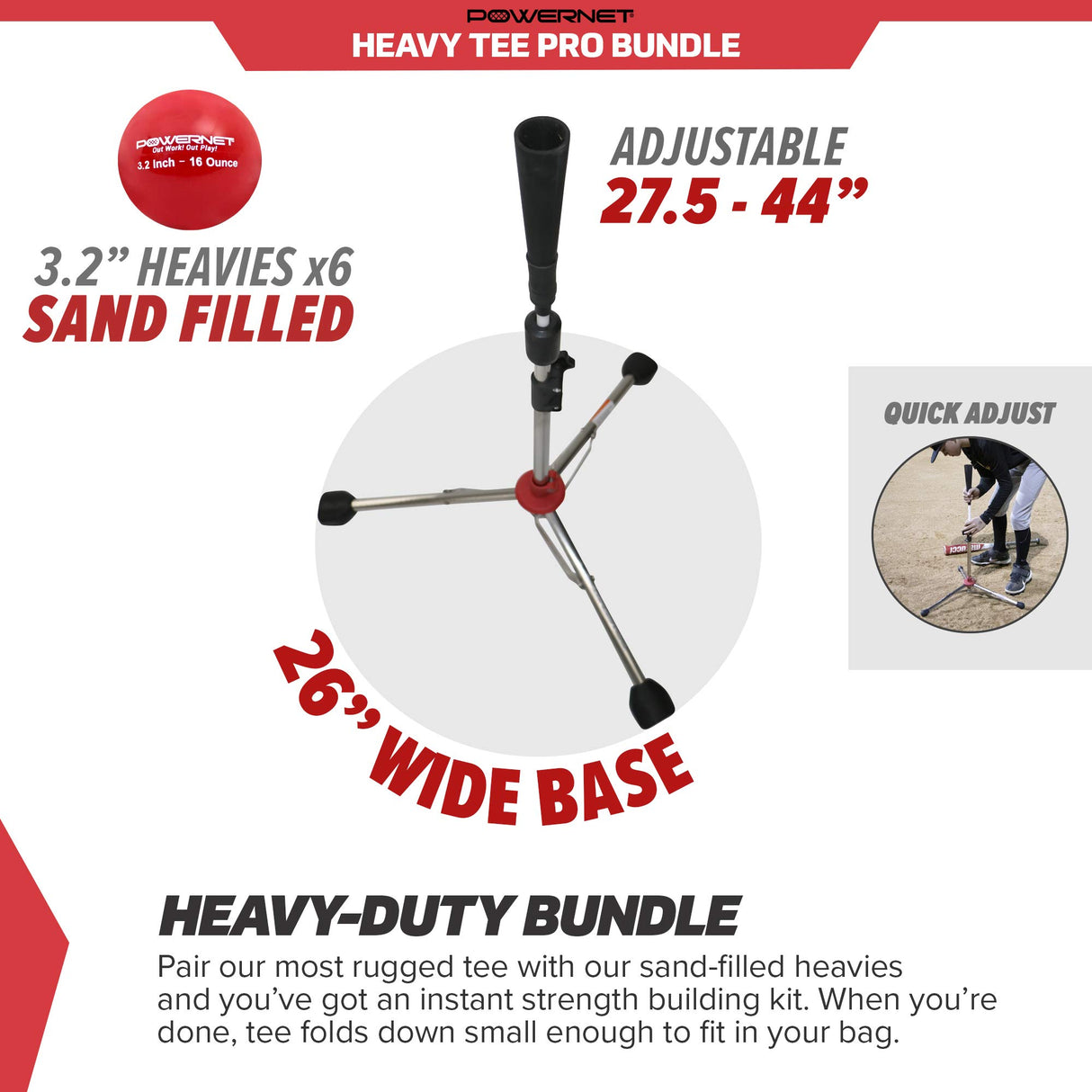 PRO Heavy Batting Tee + Weighted Training Ball Bundle sports PowerNet