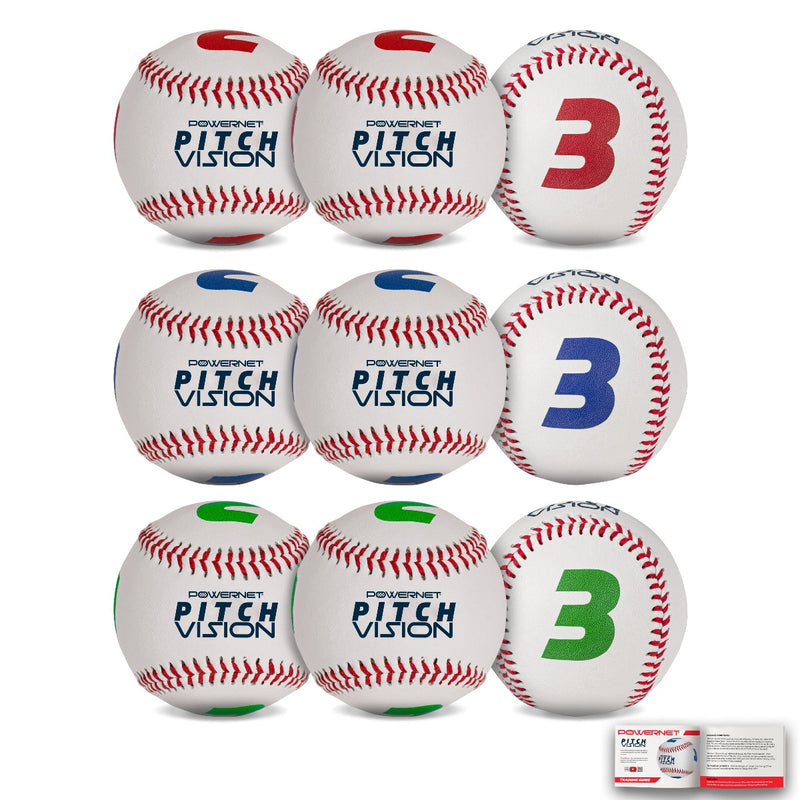 Pitch Vision Training Baseballs 3 OR 9 Pack | 4 Numbered Sides | Multicolored