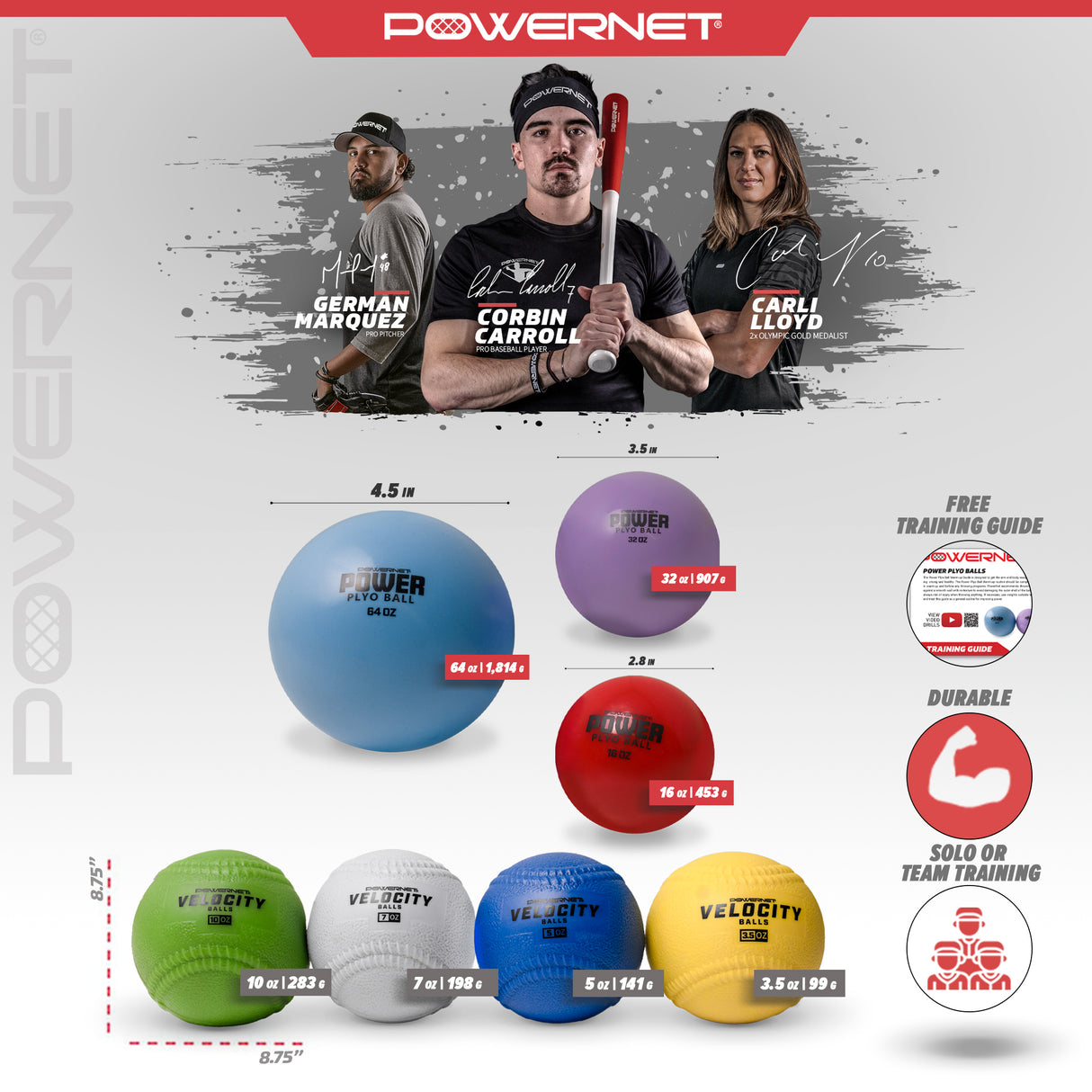 Power Plyometric Training Balls and Velocity Ball Bundle |Improve Arm Health and Velocity TrainingNets by PowerNet