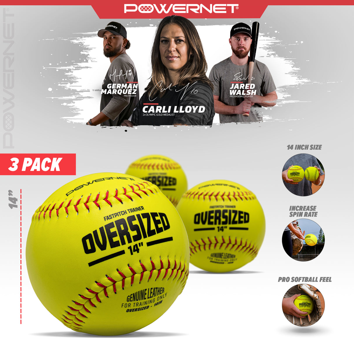 Oversized Softball 3-Pack | 14 Inch Ball Training Ball PowerNet