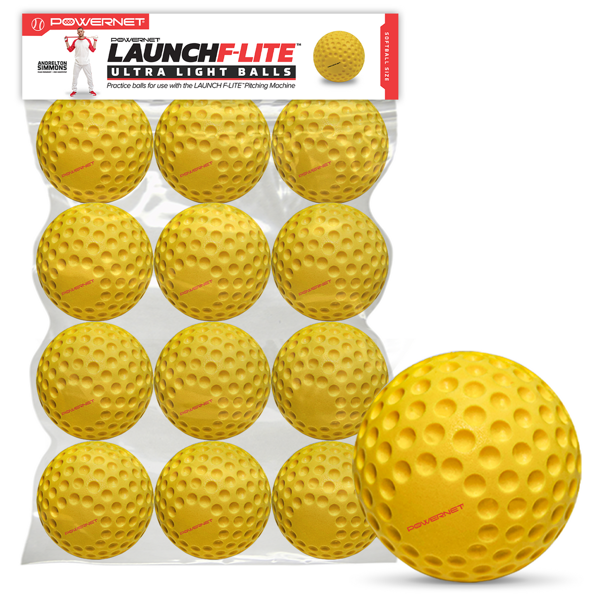 Launch F-lite Ultra Light Pitching Machine Balls | Baseball or Softball balls PowerNet F-lite Softballs Only - 1 Dozen