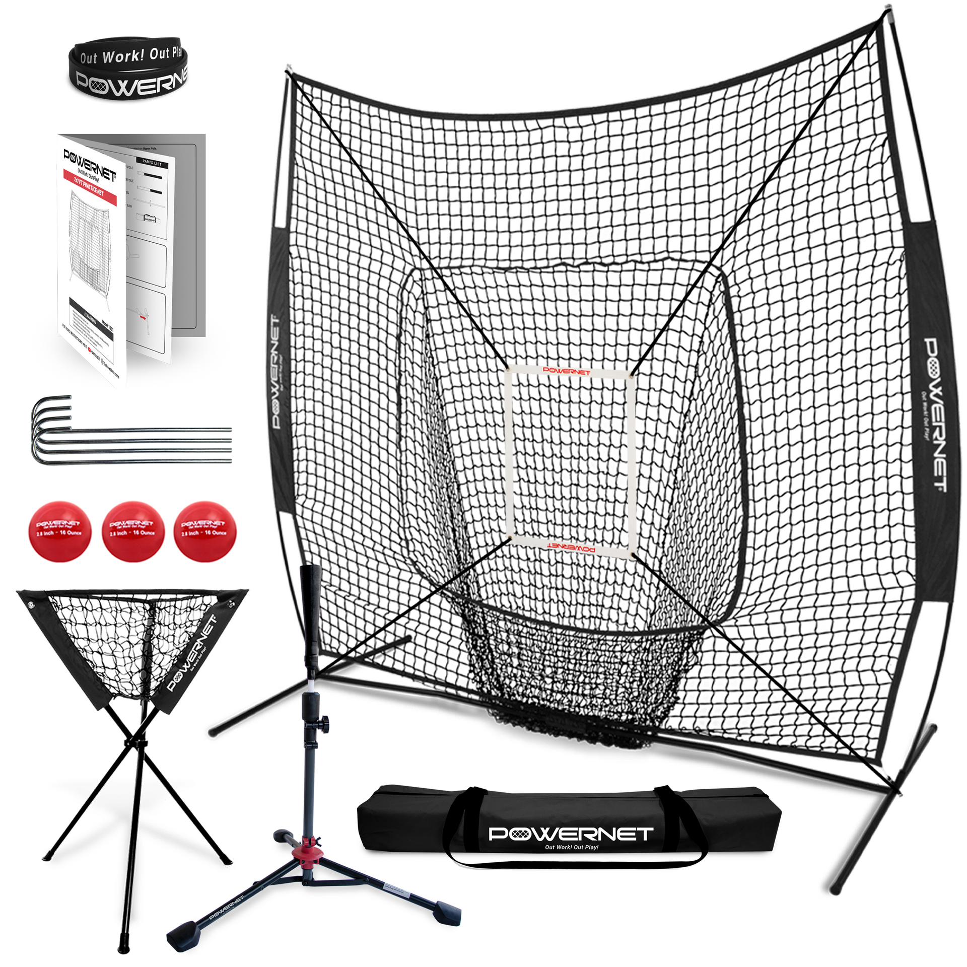 Powernet Filet d'entraînement pour Baseball et Softball avec Arceau 2,1 x 2,1 m