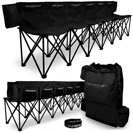 6 Seater Team Bench Portable Folding Chair Field Equipment PowerNet Black