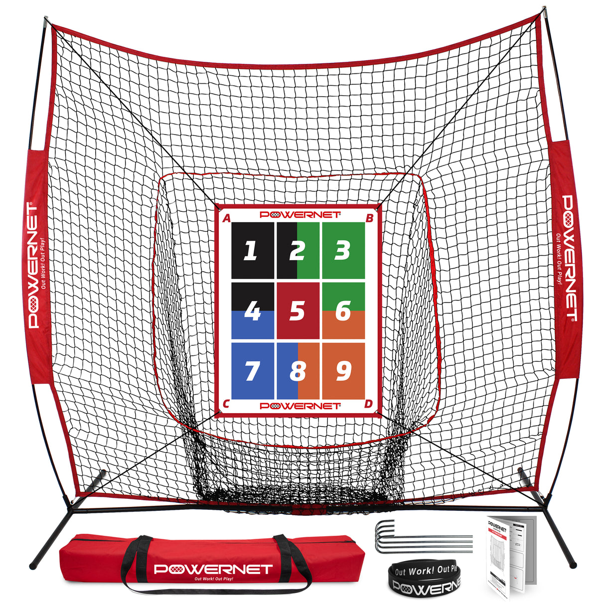 Numbered Pitching Trainer Pad Pitching Pad PowerNet 7x7 Pad Net Bundle