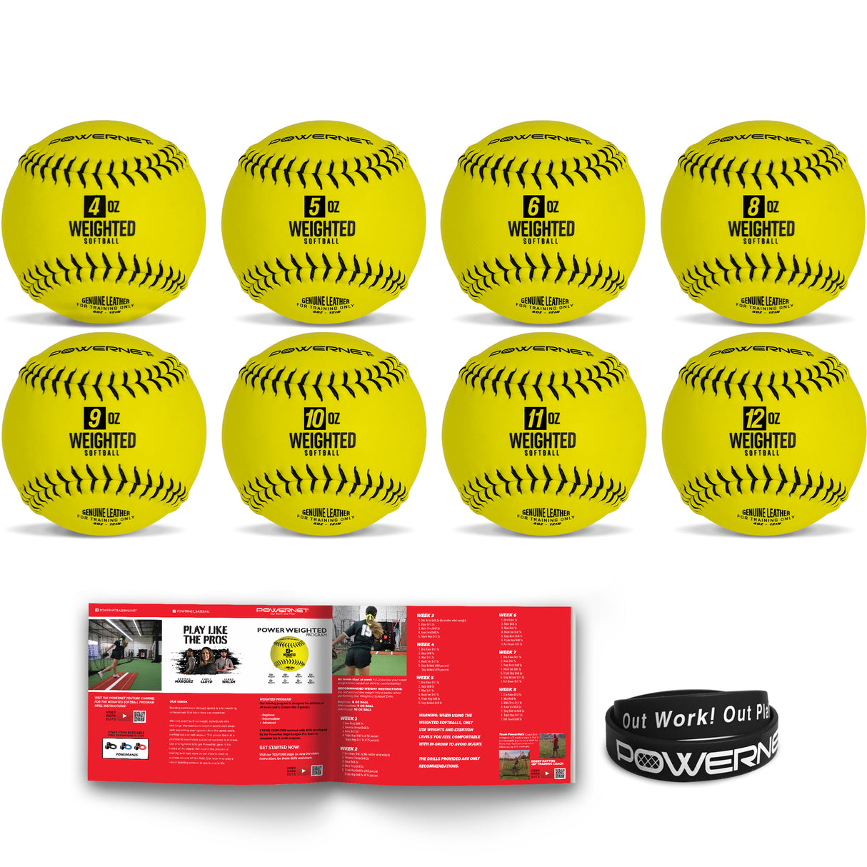 Weighted Softballs | 8 Different Weights Included | 4 to 12 oz Training Ball PowerNet