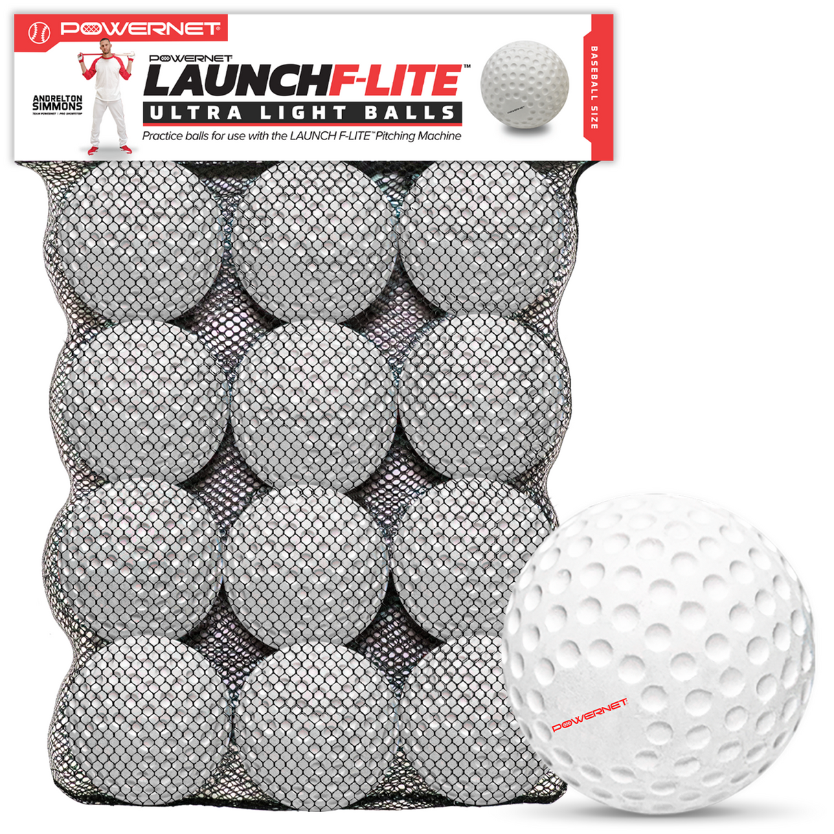 Launch F-lite Ultra Light Pitching Machine Balls | Baseball or Softball balls PowerNet F-lite Baseballs Only - 1 Dozen