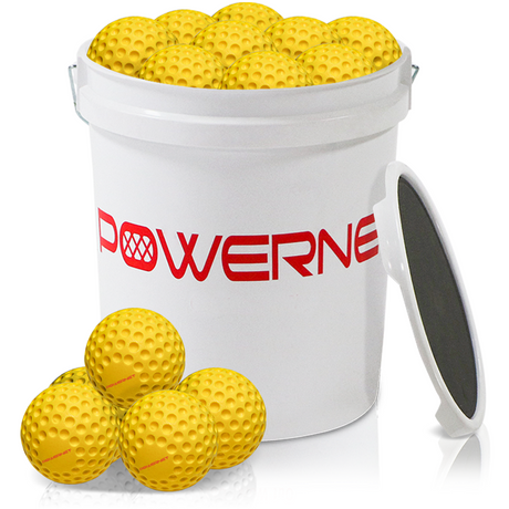 Launch F-lite Ultra Light Dimpled Practice Balls Baseball And Softball Pitching Machines PowerNet Bucket Bundle 2 Dozen F-lite Softballs