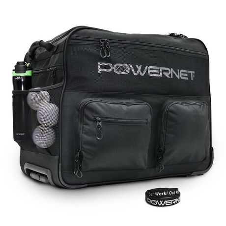 Rolling Baseball Coach Bag Caddy | Holds Two Gallon Bucket Balls Wheeled bags PowerNet