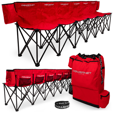 6 Seater Team Bench Portable Folding Chair Field Equipment PowerNet Red