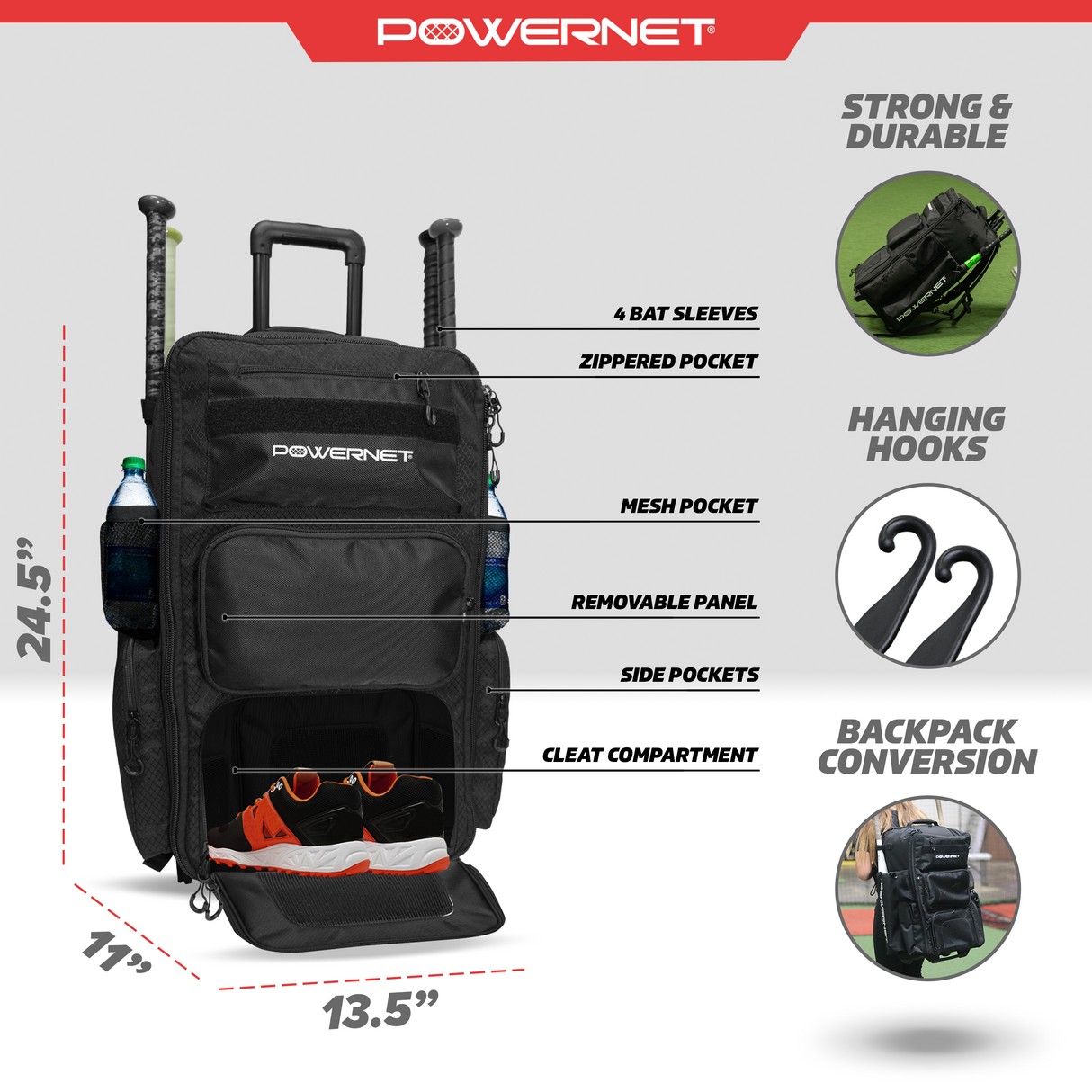 The Odyssey Rolling Backpack for Softball & Baseball Wheeled Bag PowerNet