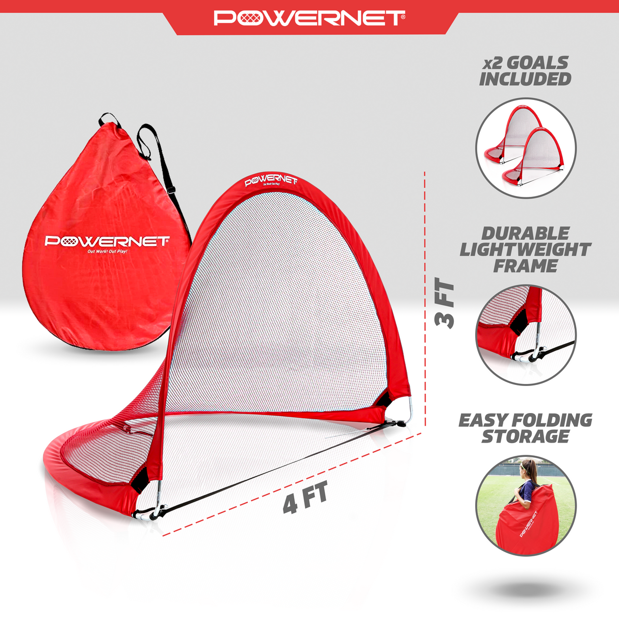 Popup Soccer Goals Portable Net 2 Goals + 1 Carrying Bag Sports PowerNet